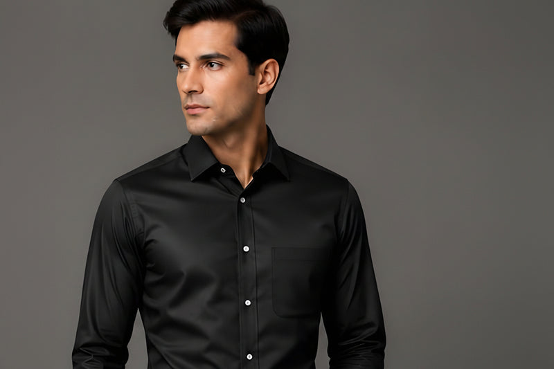 Clewelle Black Slim Fit Premium Formal Shirt worn, front view