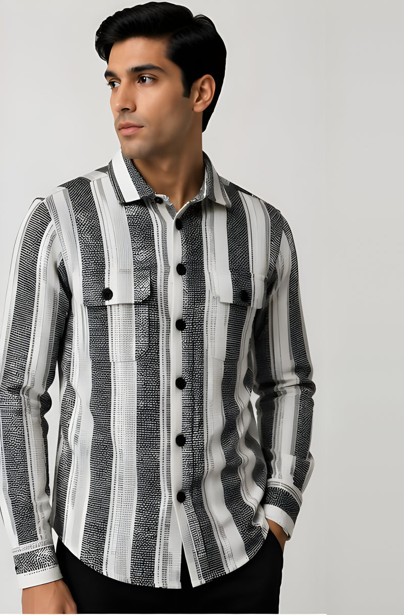 Clewelle Monochrome Stripe Casual Shirt worn, front view