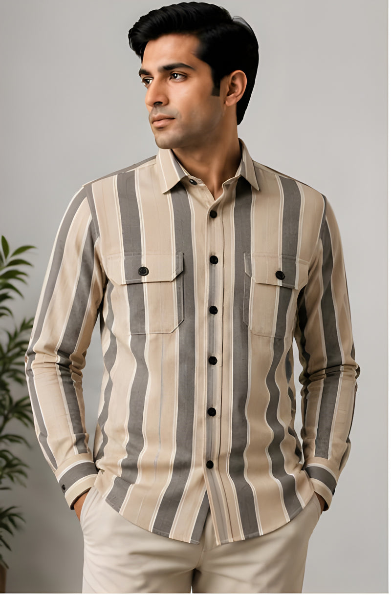 Clewelle Sand Stripe Casual Shirt worn, front view