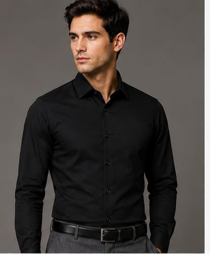 Clewelle Black Slim Fit Premium Formal Shirt worn, front view