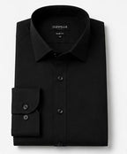 Clewelle Black Slim Fit Premium Formal Shirt folded flat, full front
