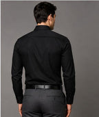 Clewelle Black Slim Fit Premium Formal Shirt worn, back view