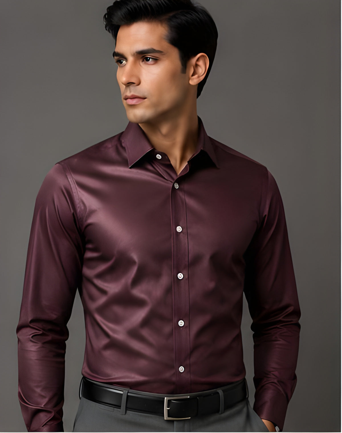 Clewelle Burgundy Premium Formal Shirt worn, front view