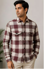 Clewelle Burgundy Check Casual Shirt worn, front view