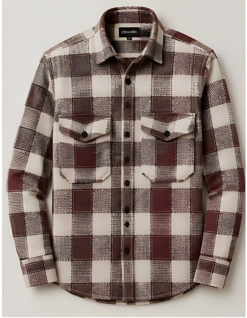 Clewelle Burgundy Check Casual Shirt