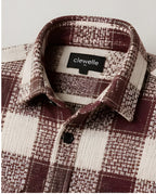 Clewelle Burgundy Check Casual Shirt collar and brand label close-up