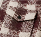 Clewelle Burgundy Check Casual Shirt flap chest pocket close-up
