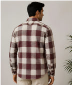 Clewelle Burgundy Check Casual Shirt worn, back view