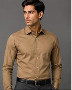 Clewelle Camel Premium Formal Shirt worn, front view
