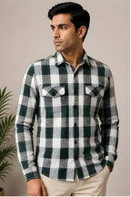 Clewelle Forest Green Check Casual Shirt worn, front view