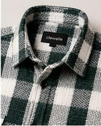 Clewelle Forest Green Check Casual Shirt collar and brand label close-up