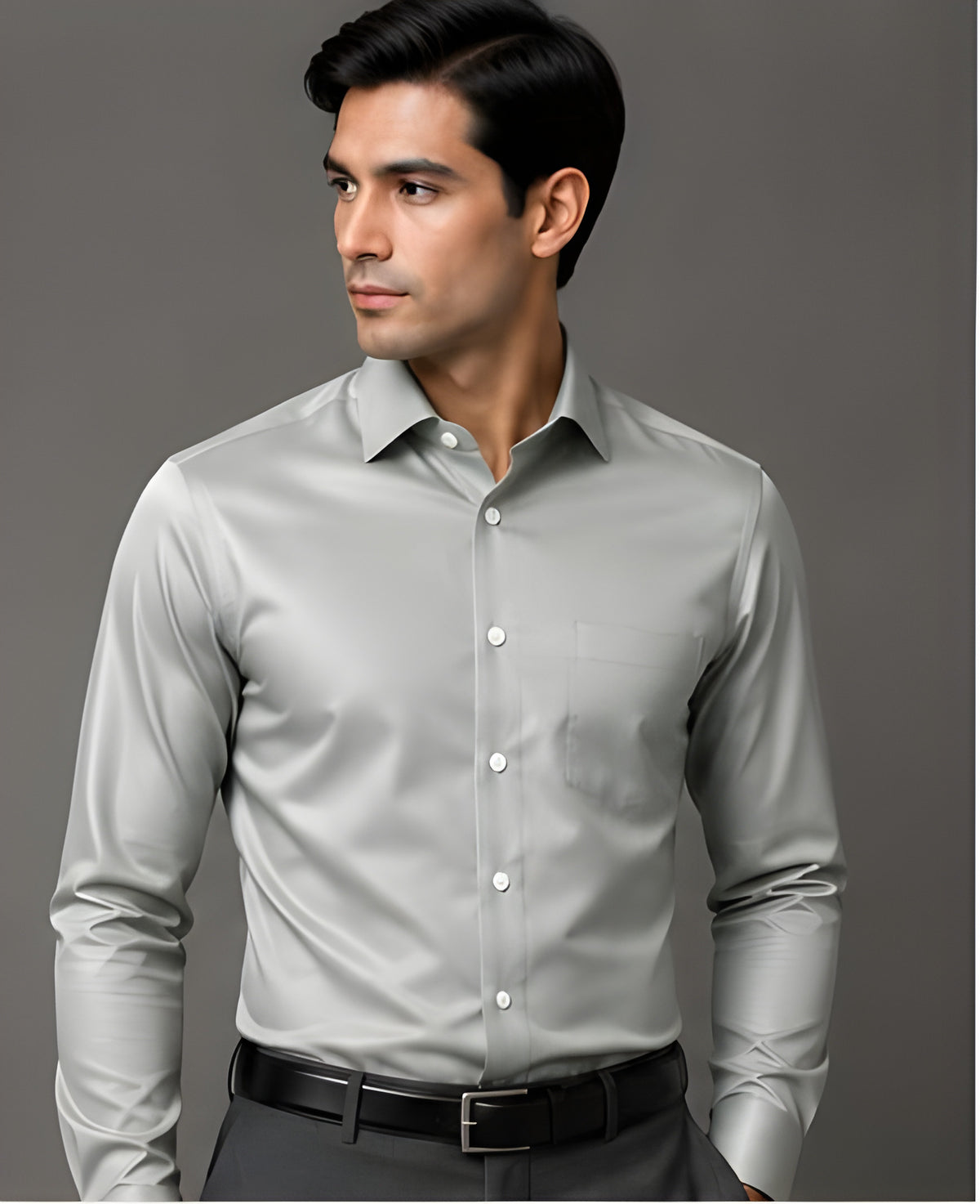 Clewelle Grey Mist Premium Formal Shirt worn, front view