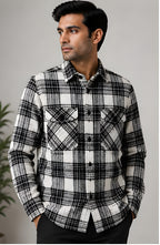 Clewelle Monochrome Check Casual Shirt worn, front view