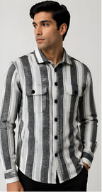 Clewelle Monochrome Stripe Casual Shirt worn, front view