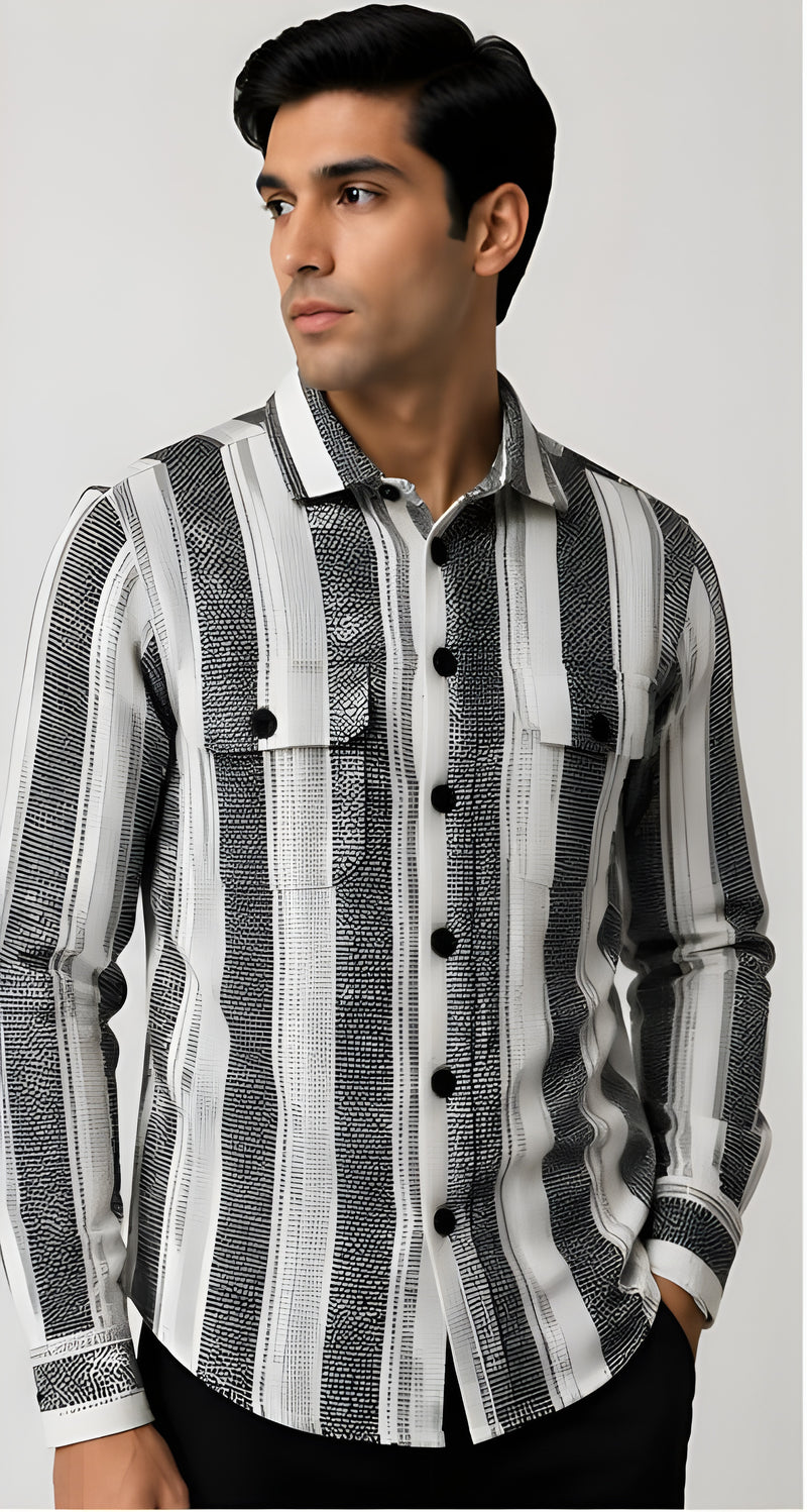 Clewelle Monochrome Stripe Casual Shirt worn, front view