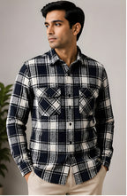 Clewelle Navy Check Casual Shirt worn, front view