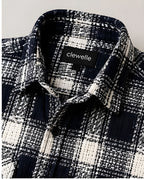 Clewelle Navy Check Casual Shirt collar and brand label close-up