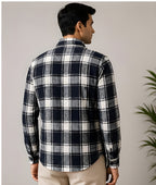 Clewelle Navy Check Casual Shirt worn, back view