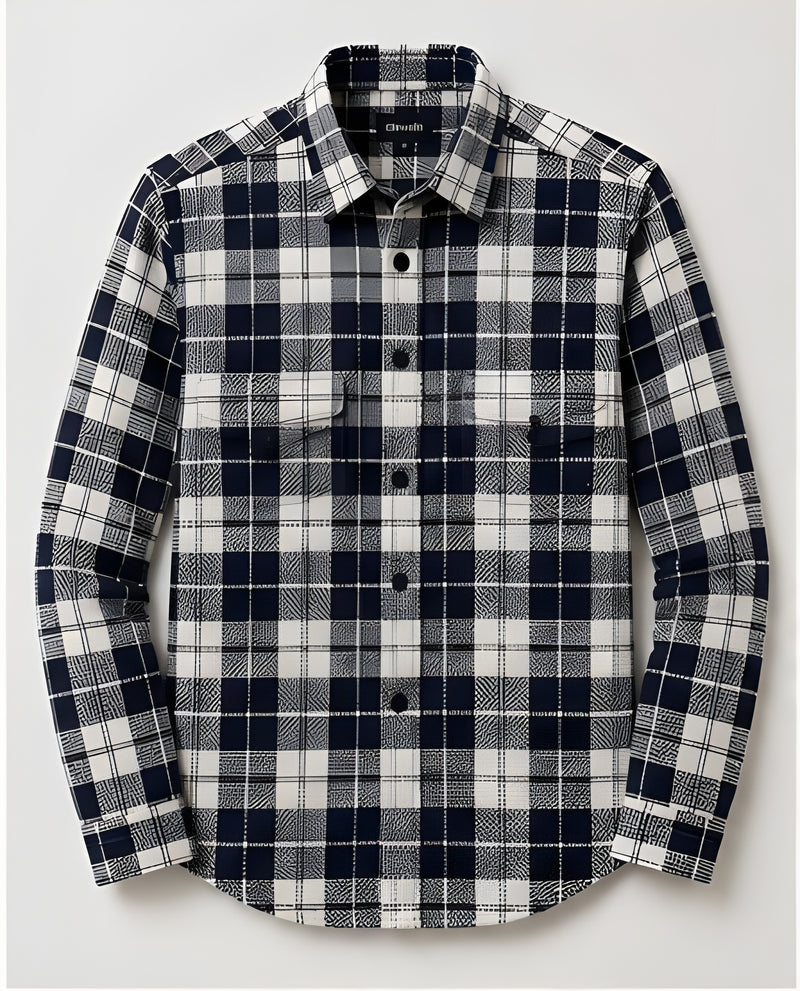 Clewelle Navy Fine Check Casual Shirt