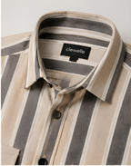 Clewelle Sand Stripe Casual Shirt collar and brand label close-up
